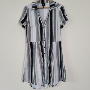 Derek Heart Striped Button-Down Shirt Dress Size L